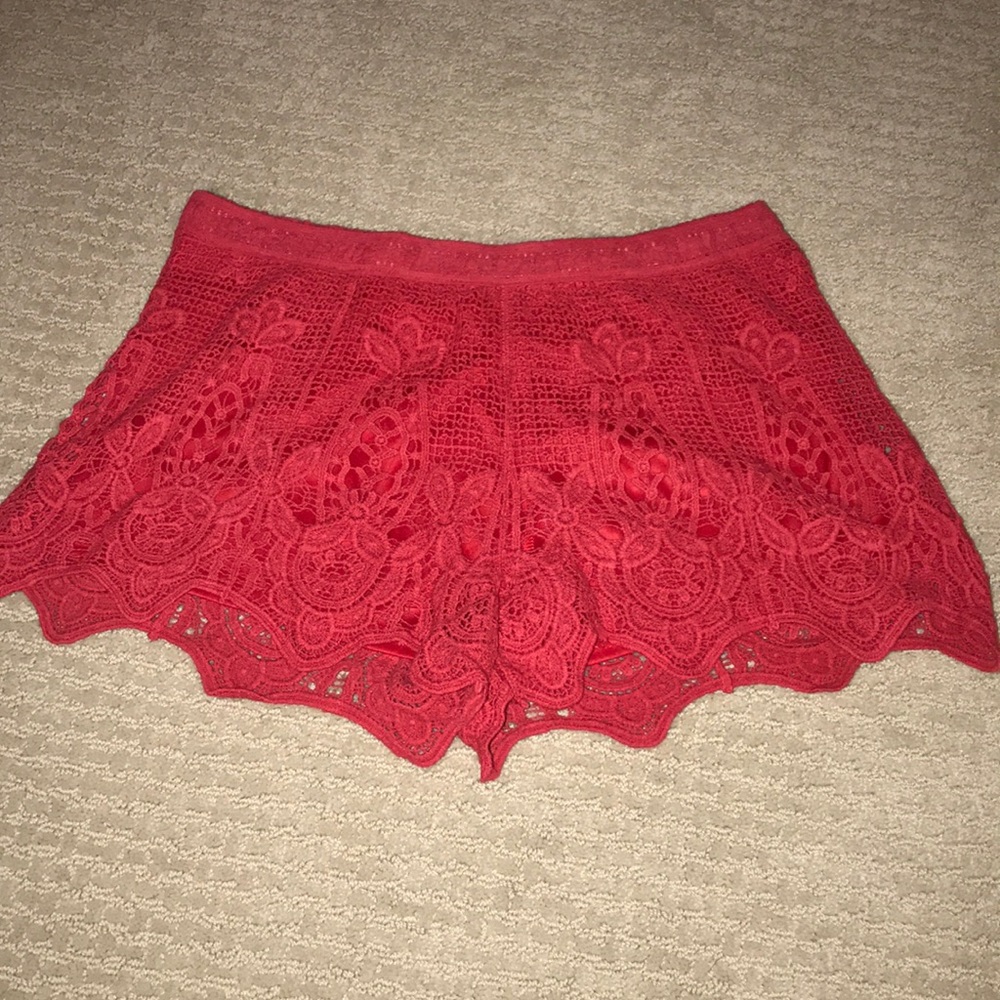 Red floral shorts